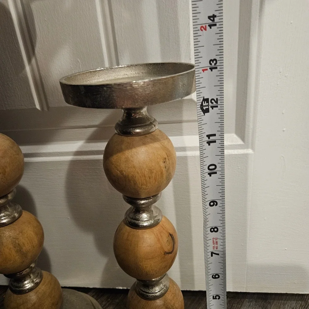 Wood Bead Candle Holders - Set of 2 - Farmhouse Decor‎ - Home Decor